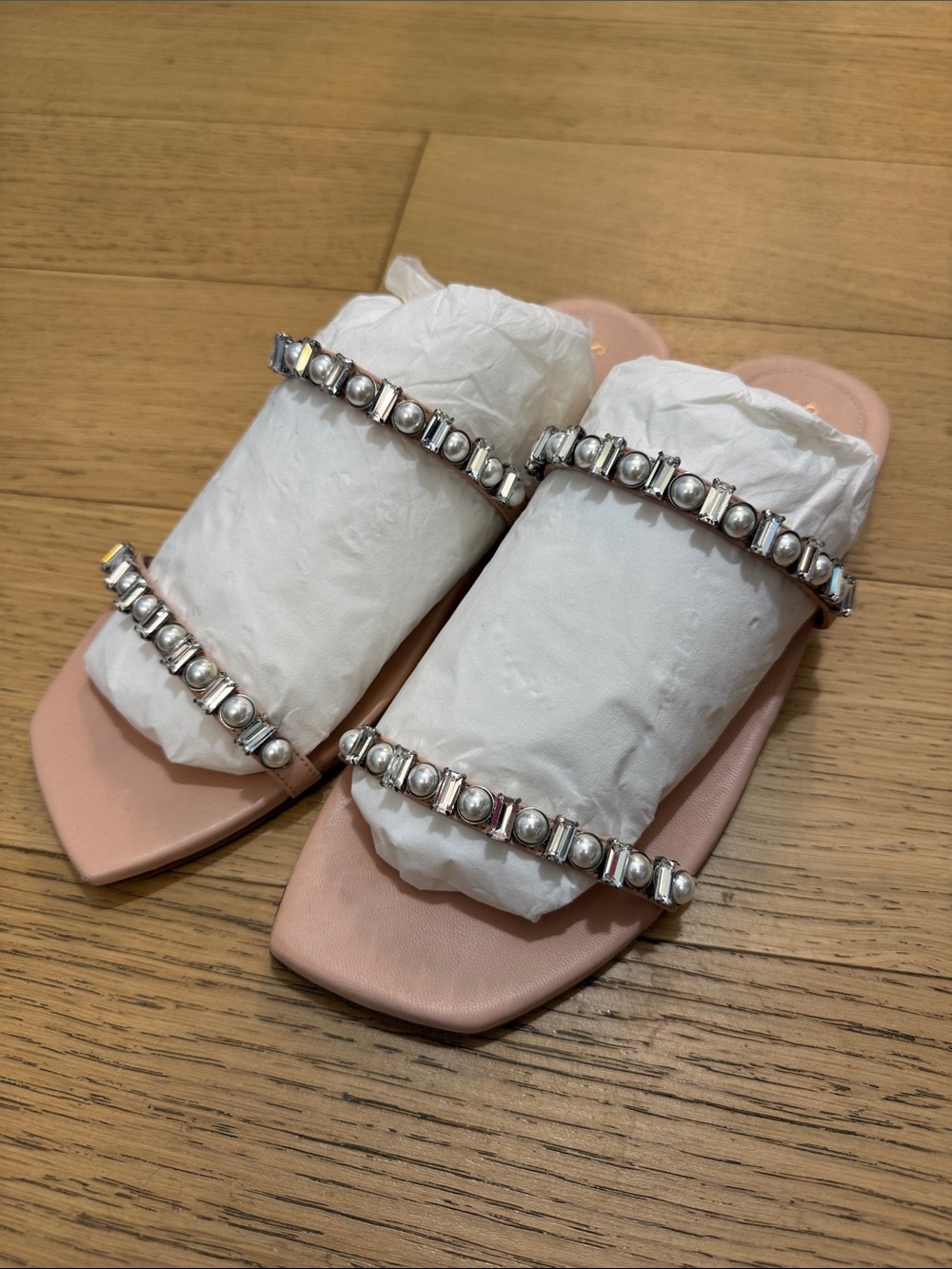 Stuart Weitzman Aleena Shine Blush Pink Crystal-Embellished Slide Sandals - Picture 6 of 8